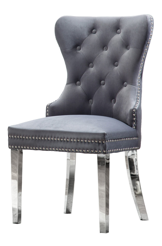 Beata 2 Dark Gray Velvet/Silver Metal Side Chairs