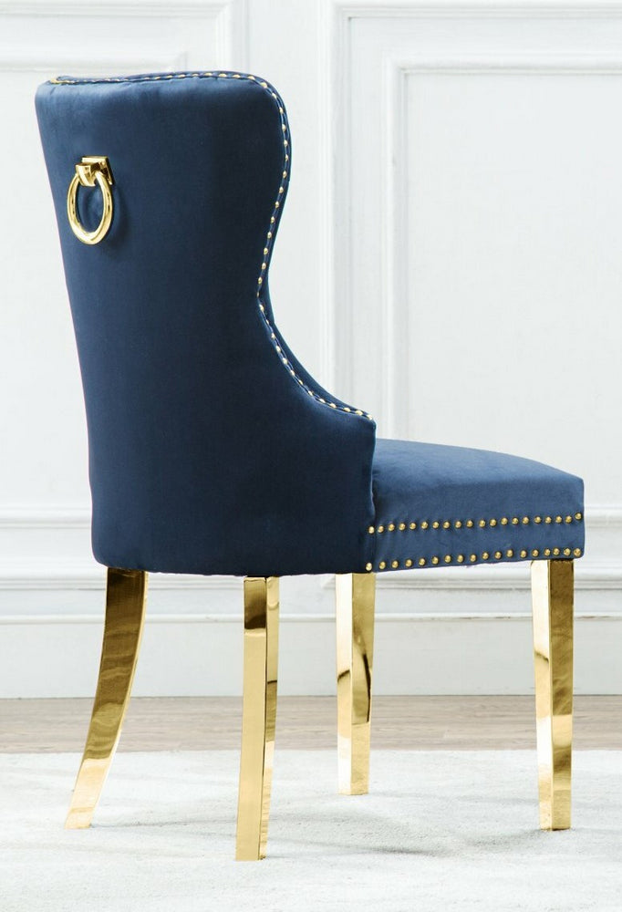 Beata 2 Navy Blue Fabric/Gold Metal Side Chairs
