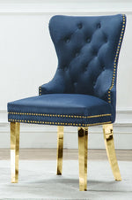 Beata 2 Navy Blue Fabric/Gold Metal Side Chairs