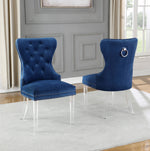 Beata 2 Navy Blue Velvet/Clear Side Chairs