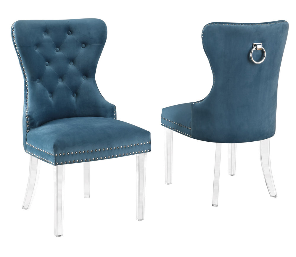 Beata 2 Teal Fabric/Clear Acrylic Side Chairs