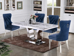 Bellamy 5-Pc White Marble/Navy Blue Dining Table Set