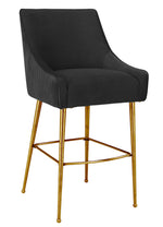 Beatrix Pleated Black Velvet/Gold Metal Bar Stool