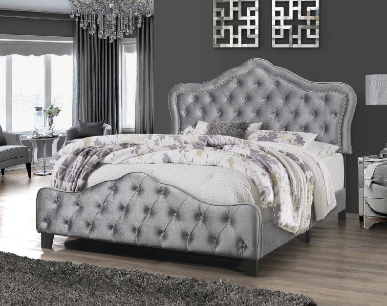 Bella Silver Grey Velvet Cal King Panel Bed