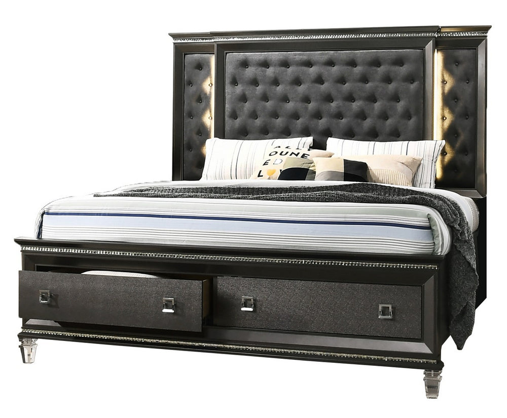 Bellagio Dark Gray Fabric/Wood Cal King Bed