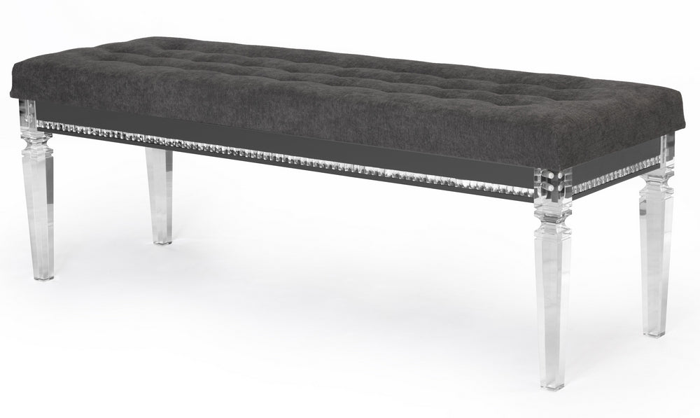 Bellagio Dark Gray Velvet Fabric Bench