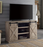 Bellona Gray Wood TV Stand with 2 Sliding Barn Doors