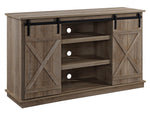 Bellona Gray Wood TV Stand with 2 Sliding Barn Doors