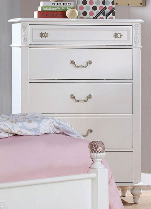 Belva White Wood 5-Drawer Chest