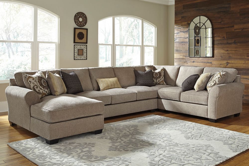 Pantomine 4-Pc Driftwood Fabric Sectional with Armless Sofa & LAF Chaise