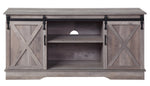 Bennet Gray Wood TV Stand with 2 Sliding Barn Doors