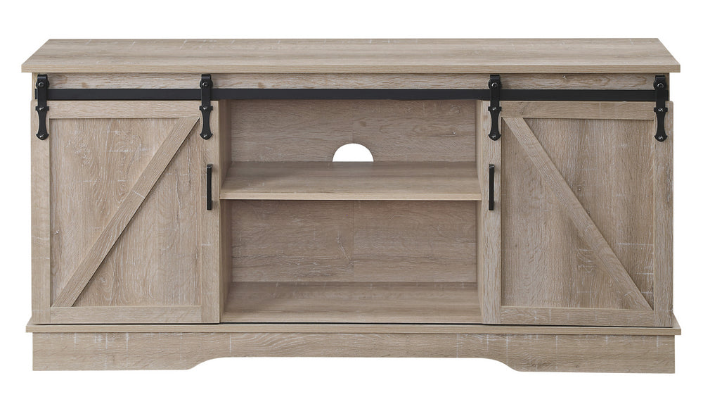 Bennet Oak Wood TV Stand with 2 Sliding Barn Doors