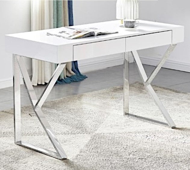 Benson White Wood/Chrome Metal Computer Desk