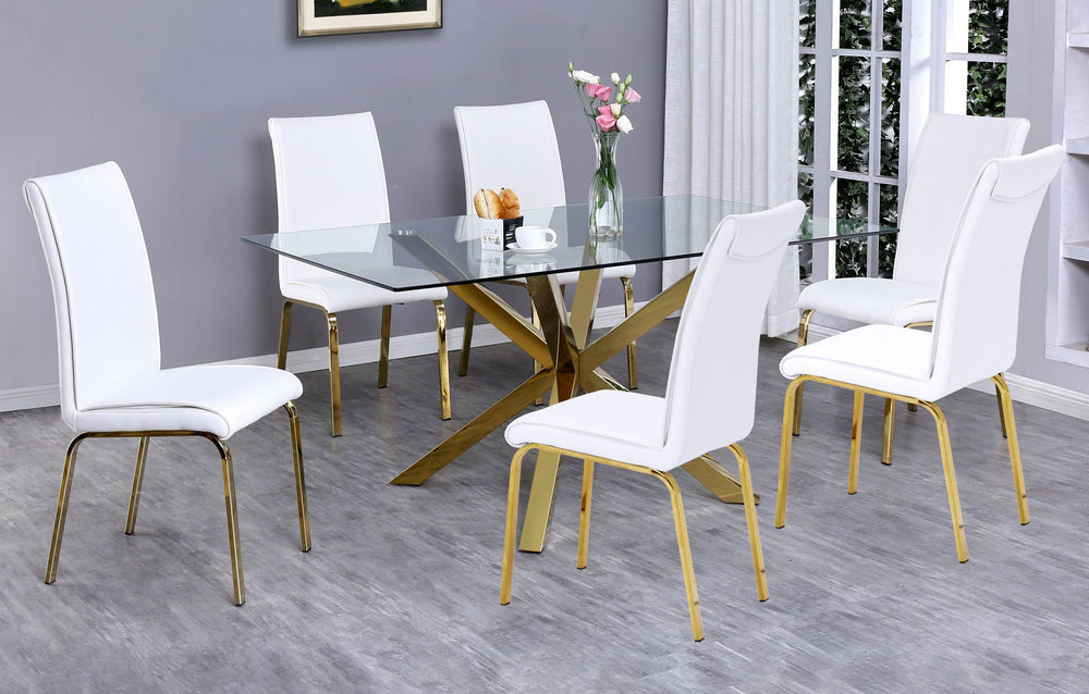 Beverley 7-Pc White/Gold Dining Table Set
