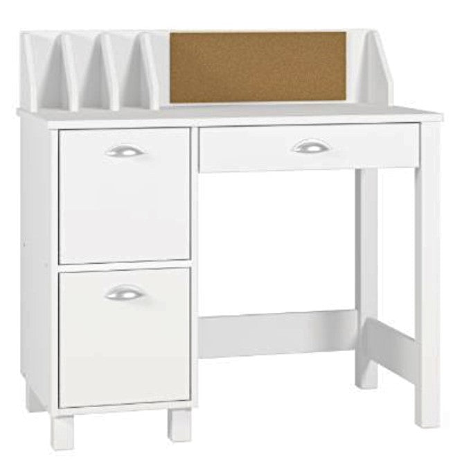 Billie White Wood 3-Drawer Writing Desk with Bulletin Board