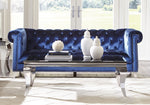 Bleker 3-Pc Blue Velvet Button Tufted Sofa Set