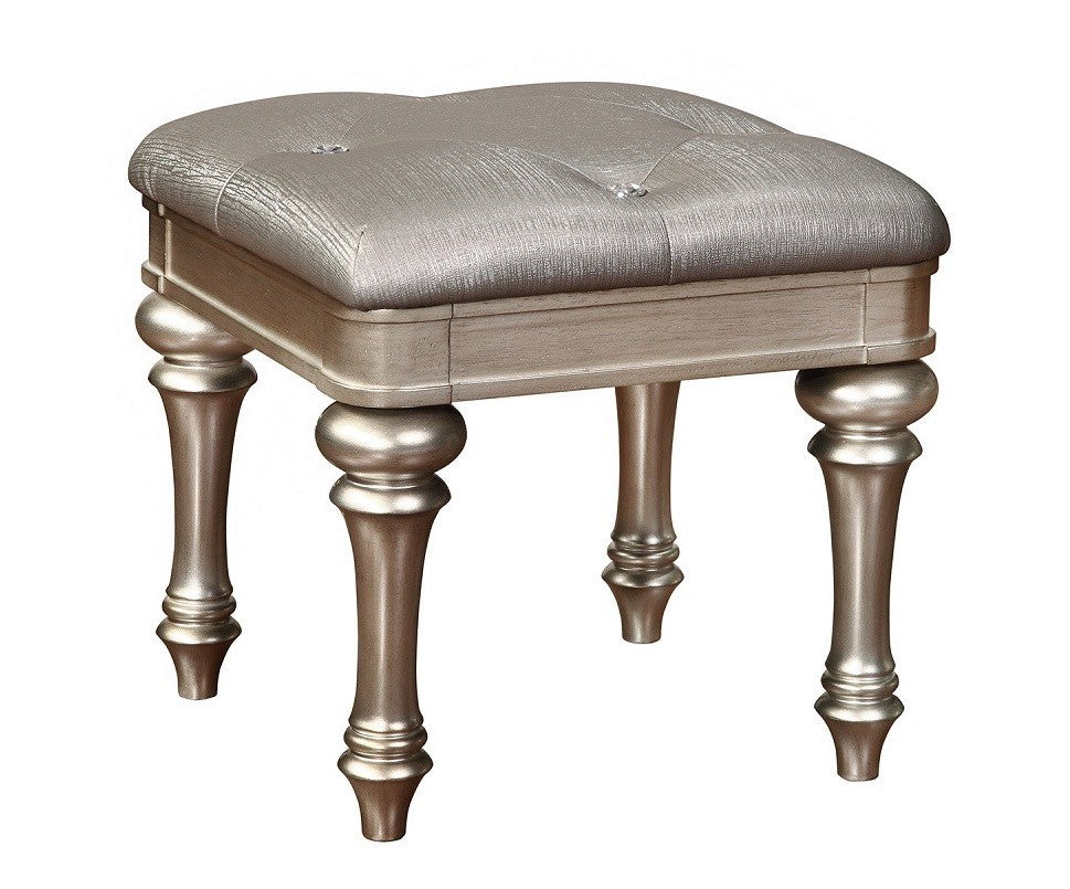 Bling Game Metallic Platinum Wood/Leatherette Vanity Stool