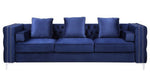 Bovasis Blue Velvet Tufted Sofa with Nailhead Trim