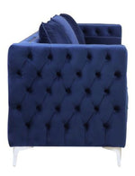 Bovasis Blue Velvet Tufted Sofa with Nailhead Trim