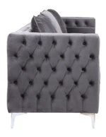 Bovasis Gray Velvet Tufted Sofa with Nailhead Trim