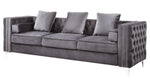 Bovasis Gray Velvet Tufted Sofa with Nailhead Trim