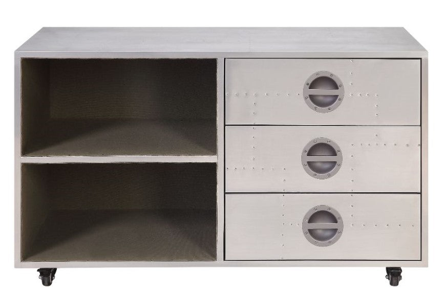 Brancaster Aluminum Metal 3-Drawer Cabinet with Open Shelves