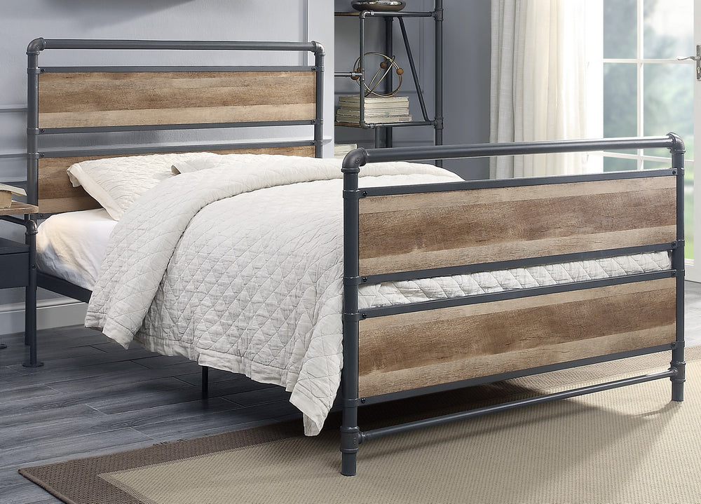 Brantley Antique Oak Wood/Sandy Gray Metal Full Bed