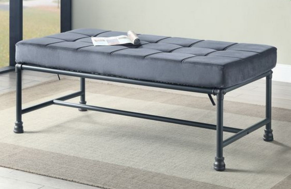 Brantley Gray Velvet Tufted Bench