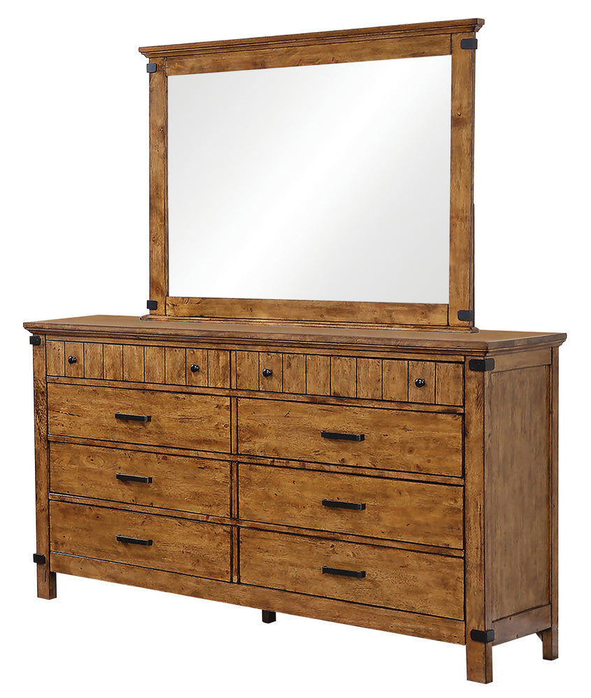 Brenner Rustic Honey Wood 8-Drawer Dresser with Mirror