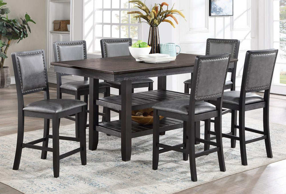 Briseis 7-Pc Dark Coffee/Grey Counter Height Table Set