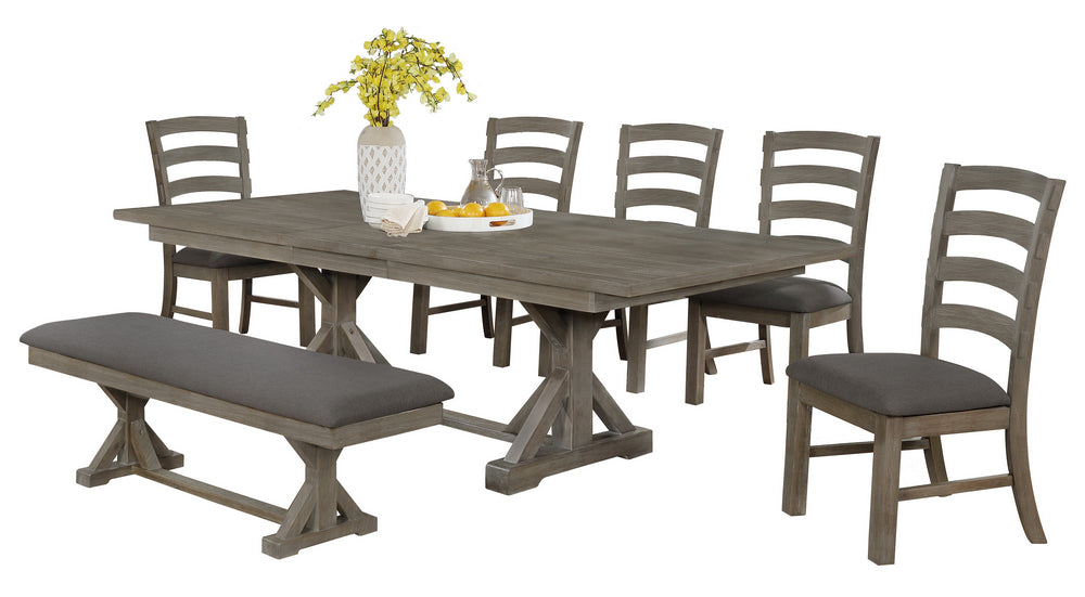 Bruna 7-Pc Gray Fabric/Wood Dining Table Set