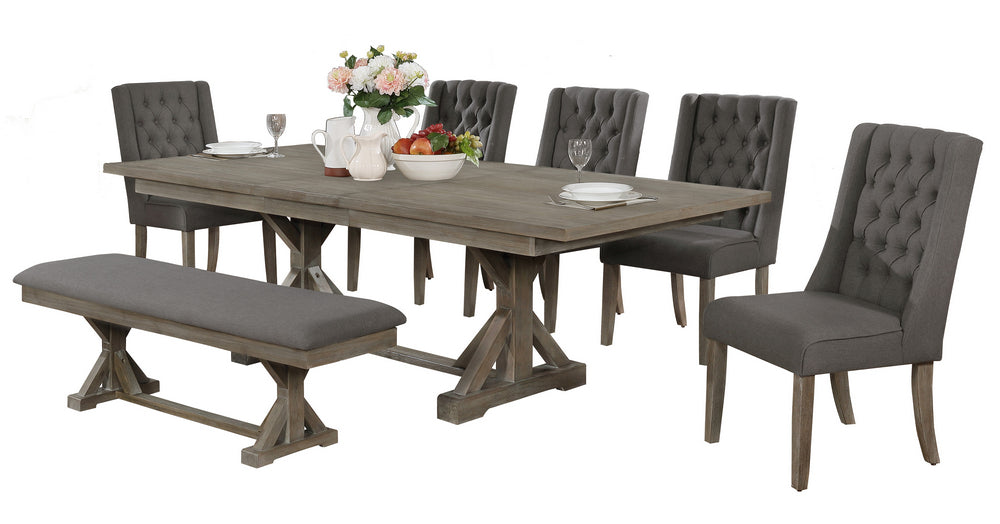 Bruna 7-Pc Gray Wood/Fabric Dining Table Set