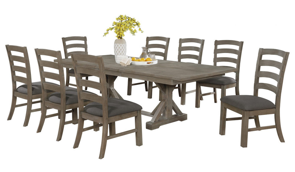 Bruna 9-Pc Gray Wood/Fabric Dining Table Set