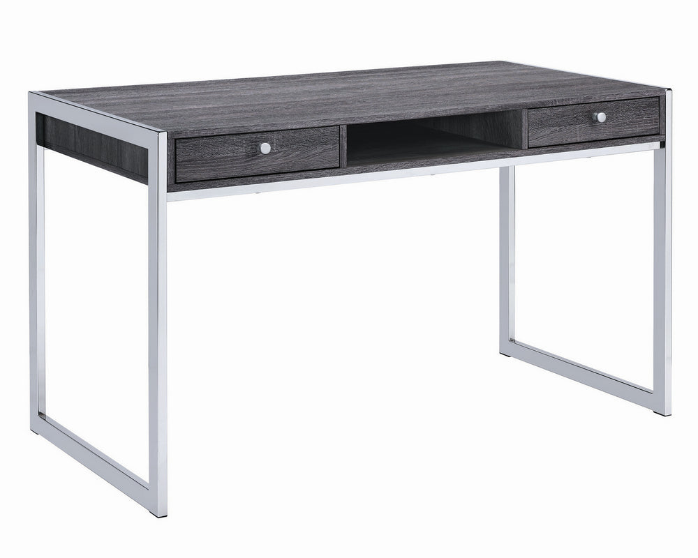 Wallice Weathered Grey Wood/Chrome Metal Writing Desk