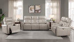 Burwell Light Gray Faux Leather Power Recliner Loveseat