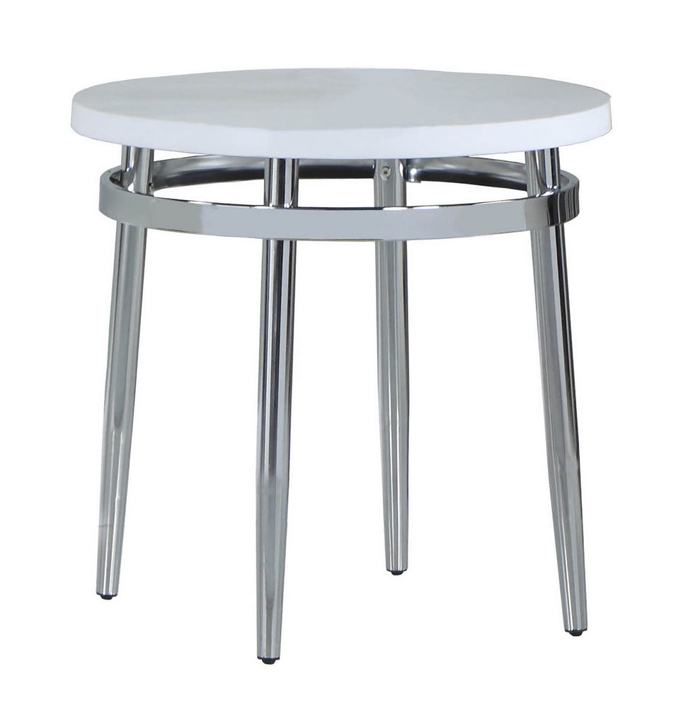 Cali Faux Carrara Marble/Chrome Round End Table