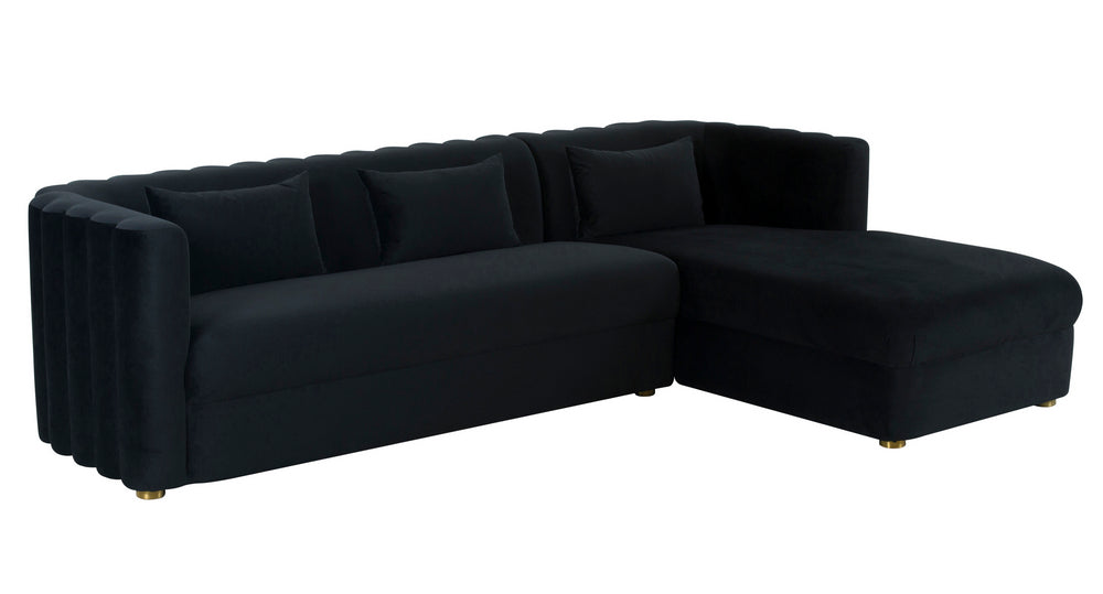 Callie 2-Pc Black Velvet RAF Sectional Sofa