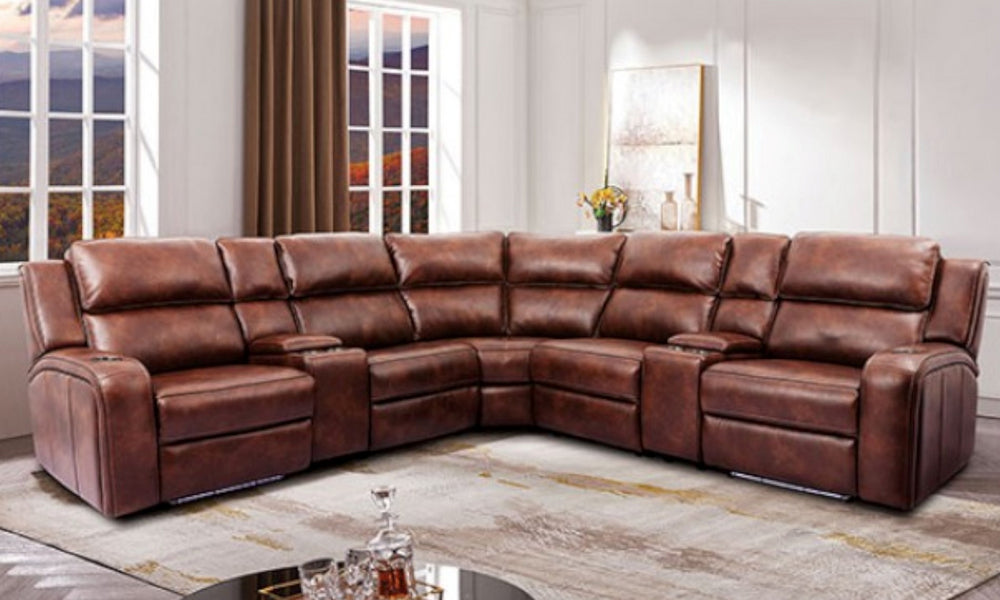 Callie 7Pc Brown Power Recliner Sectional Sofa