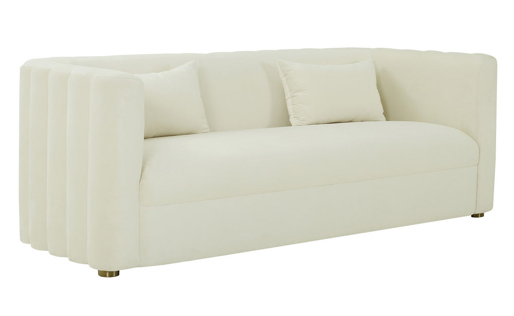 Callie Cream Velvet Sofa with Scalloped Tufted Back