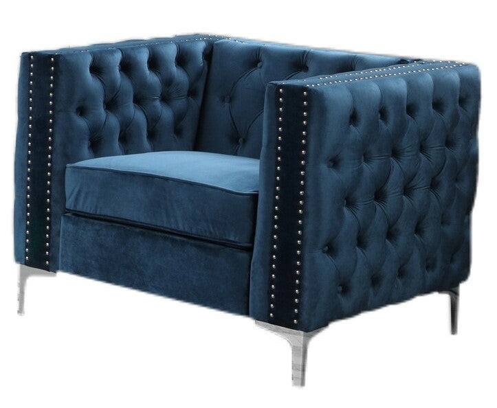 Chantria Blue Velvet Tufted Chair