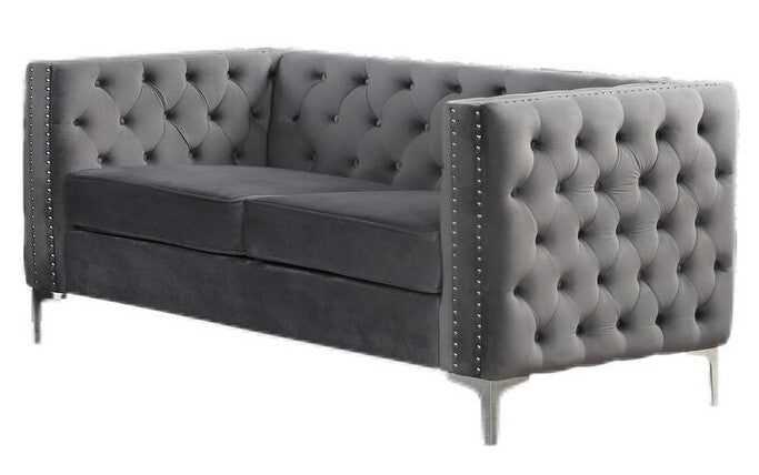 Chantria Grey Velvet Tufted Loveseat