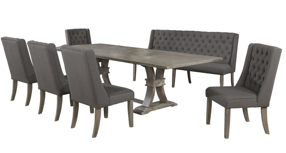 Carlie 7-Pc Gray Linen/Wood Dining Table Set