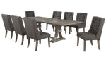 Carlie 9-Pc Gray Linen/Wood Dining Table Set