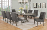 Carlie 9-Pc Gray Linen/Wood Dining Table Set