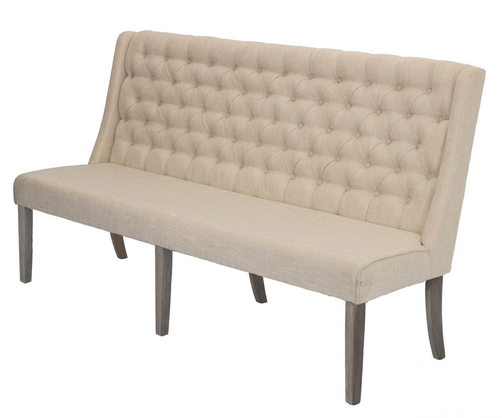 Carlie Beige Linen Fabric Dining Bench