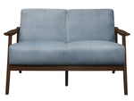 Carlson Blue Gray Velvet Fabric Loveseat w/ Sloped Arms