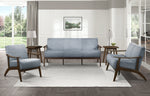 Carlson Blue Gray Velvet Fabric Loveseat w/ Sloped Arms