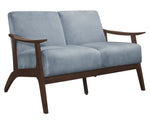 Carlson Blue Gray Velvet Fabric Loveseat w/ Sloped Arms