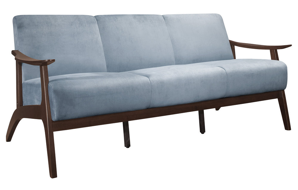 Carlson Blue Gray Velvet Fabric Sofa with Sloped Arms