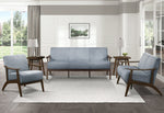 Carlson Blue Gray Velvet Fabric Sofa with Sloped Arms